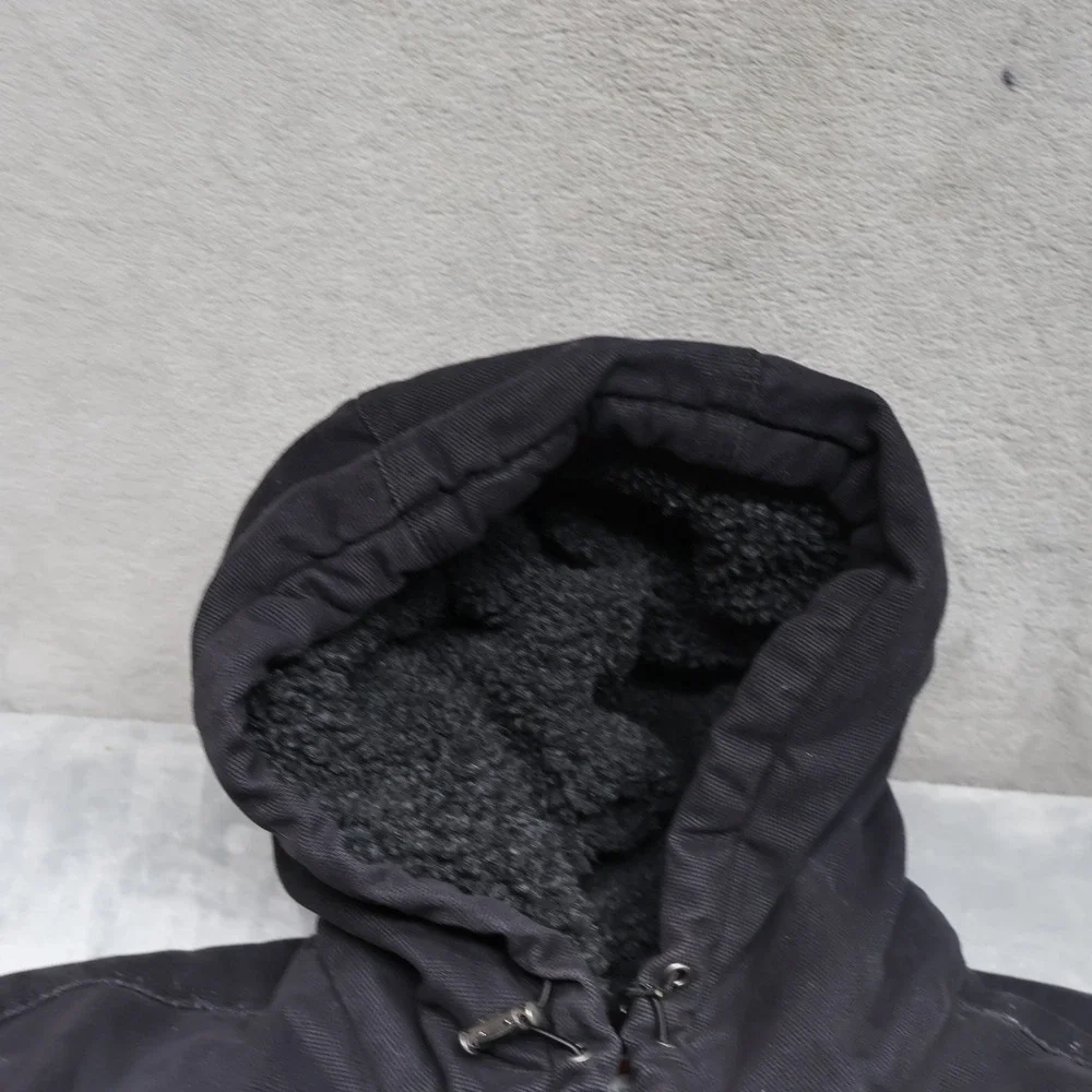 Levis Jacket Men XXL Black Canvas Sherpa Lined Hooded Rugged Work Field Full Zip